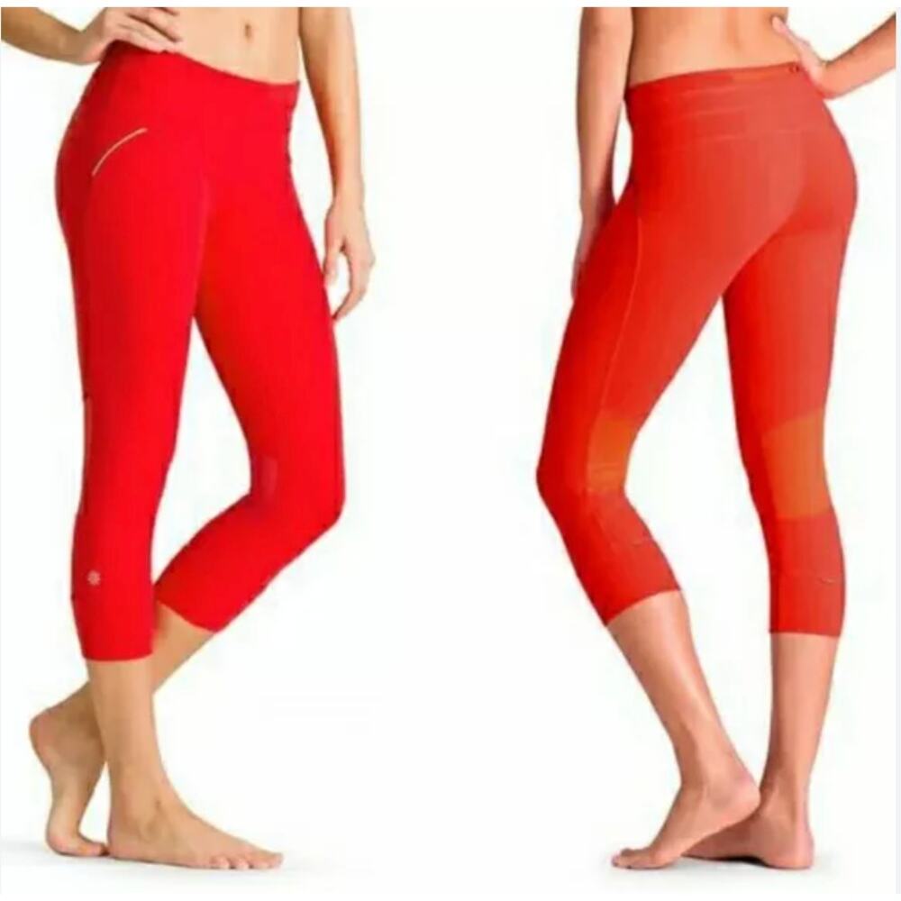 Athleta Relay Capri Leggings Size Medium Red Orange
